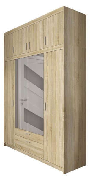 Šatní skříň se zrcadlem Melen 4D + nástavec, Barva: pískově béžová 5903211475740