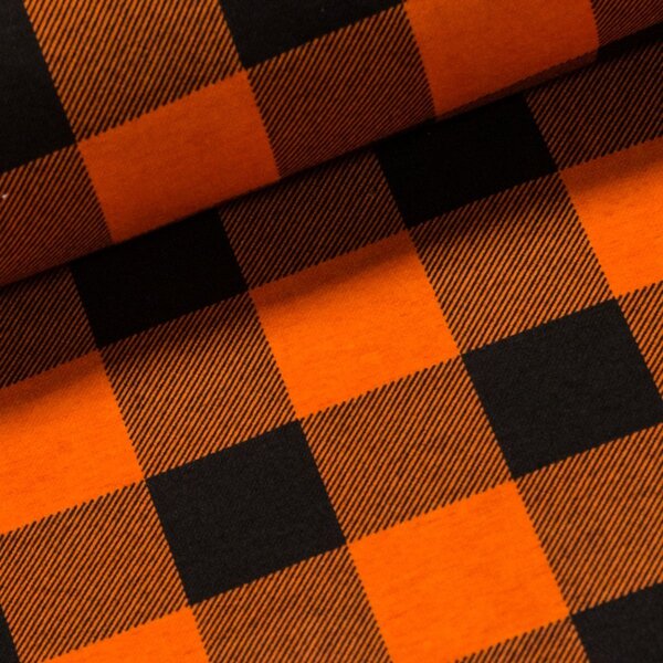 Flanel bavlněný K-06 oranžovo-černá kostka, š.150cm (látka v metráži)