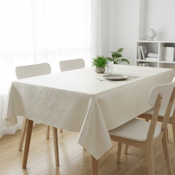Luxusní ubrus PVC s textilním podkladem PEARL ZG-6263B, květinový damaškový vzor, smetanová, š.140cm (metráž)