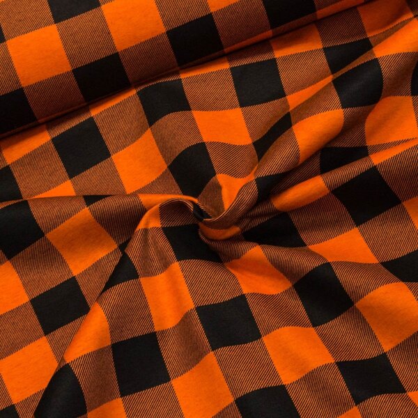 Flanel bavlněný K-06 oranžovo-černá kostka, š.150cm (látka v metráži)