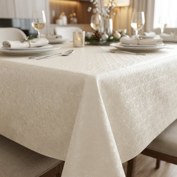 Luxusní ubrus PVC s textilním podkladem PEARL ZG-6263B, květinový damaškový vzor, smetanová, š.140cm (metráž)