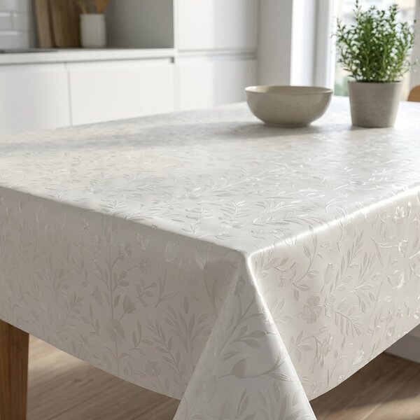 Luxusní ubrus PVC s textilním podkladem PEARL ZG-7161A, květinový damaškový vzor, bílá, š.140cm (metráž)