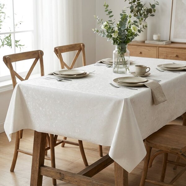 Luxusní ubrus PVC s textilním podkladem PEARL ZG-7161A, květinový damaškový vzor, bílá, š.140cm (metráž)