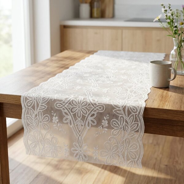 Euromat Ubrus PVC / BĚHOUN LA-0369U, štola, krajka květy bílá, š.50cm (metráž)