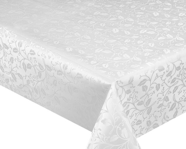 Luxusní ubrus PVC s textilním podkladem PEARL ZG-6262A, damaškový vzor, bílá, š.140cm (metráž)