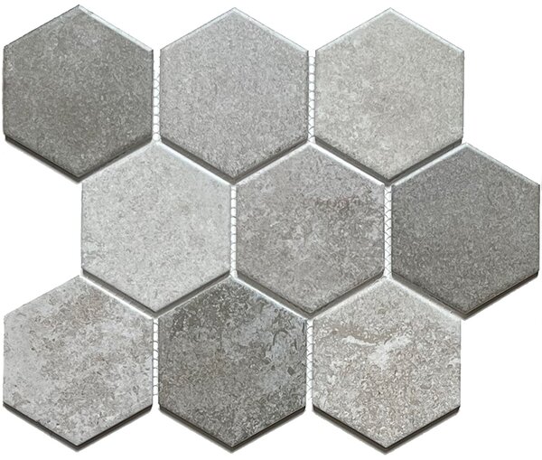 FIN Keramická mozaika šedá Mozaika HEX10 MIX Beton Šedá Mat 9,5x11 (26,5x29,6) cm - HST95MIX1
