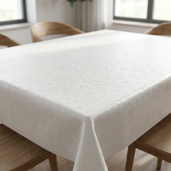 Luxusní ubrus PVC s textilním podkladem PEARL ZG-7161A, květinový damaškový vzor, bílá, š.140cm (metráž)