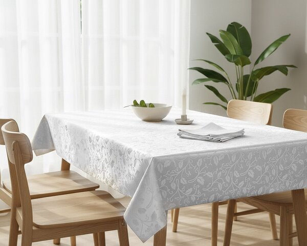 Luxusní ubrus PVC s textilním podkladem PEARL ZG-6262A, damaškový vzor, bílá, š.140cm (metráž)