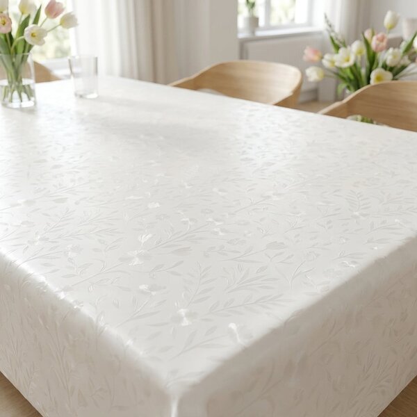 Luxusní ubrus PVC s textilním podkladem PEARL ZG-7161A, květinový damaškový vzor, bílá, š.140cm (metráž)