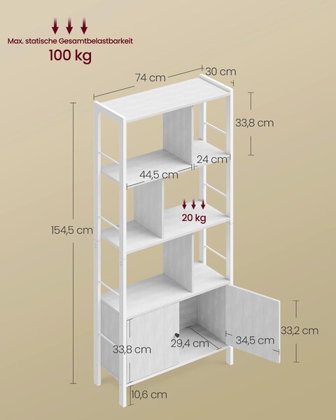 REGÁL, bílá, barvy javoru, ocel, 74/154,5/30 cm Boxxx - Knihovny, Online Only