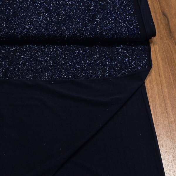 Polyesterový úplet LUREX 1555/03 UNI jednobarevný tmavě modrý se třpytkami, š.150cm (látka v metráži)
