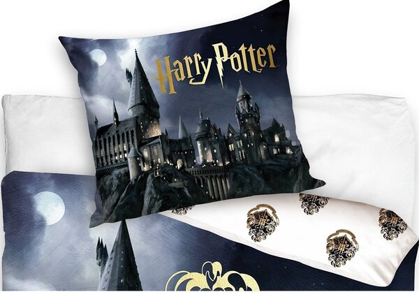 Jerry Fabrics Dětské povlečení HARRY POTTER CESTA DO BRADAVIC, šedo-žluté, bavlna hladká, 140x200cm + 70x90cm