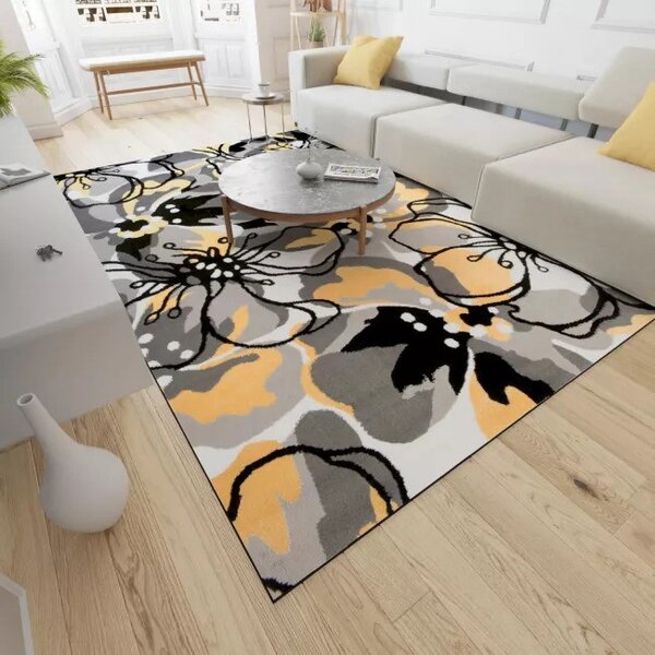 Makro Abra Kusový koberec moderní MAYA Z907A Květy šedý žlutý Rozměr: 120x170 cm