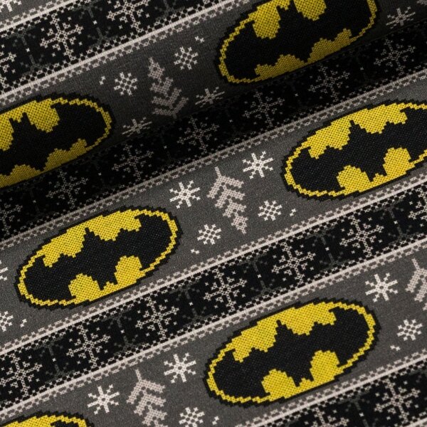 Bavlněný úplet TEPLÁKOVINA 8889154 BATMAN vánoce, žluto-šedá, š.180cm (látka v metráži)