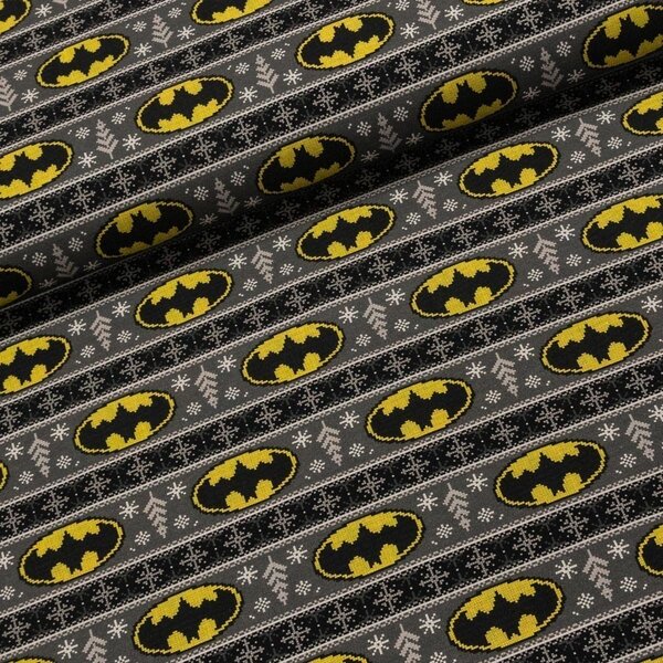 Bavlněný úplet TEPLÁKOVINA 8889154 BATMAN vánoce, žluto-šedá, š.180cm (látka v metráži)