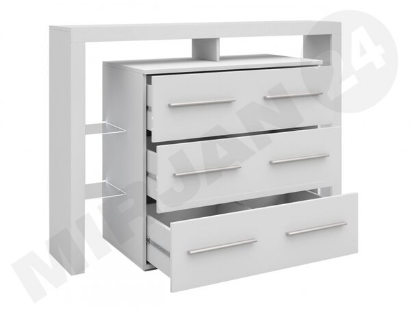 Komoda Ravido I Plus, Barva: bílá / bílý lesk 5902928070927