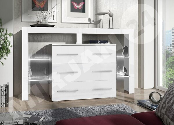 Komoda Ravido I Plus, Barva: bílá / černý lesk 5902928070934