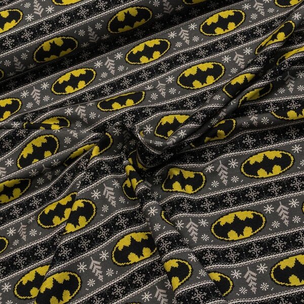Bavlněný úplet TEPLÁKOVINA 8889154 BATMAN vánoce, žluto-šedá, š.180cm (látka v metráži)