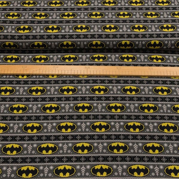 Bavlněný úplet TEPLÁKOVINA 8889154 BATMAN vánoce, žluto-šedá, š.180cm (látka v metráži)
