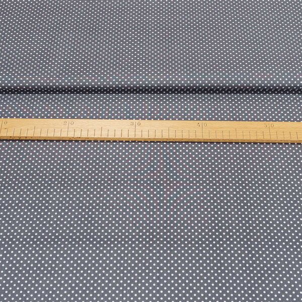 Bavlněné plátno POLO bílý puntík na tmavě šedé, š.140cm (látka v metráži)
