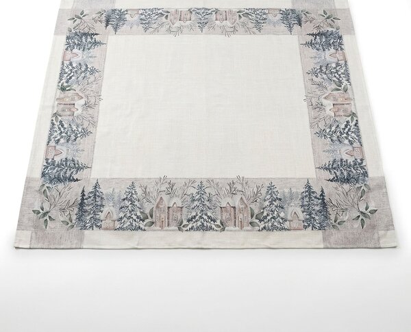 Forbyt kuchyňský ubrus vánoční CYH6064C, domečky, béžovo-zelená 120x140cm (obdélník)