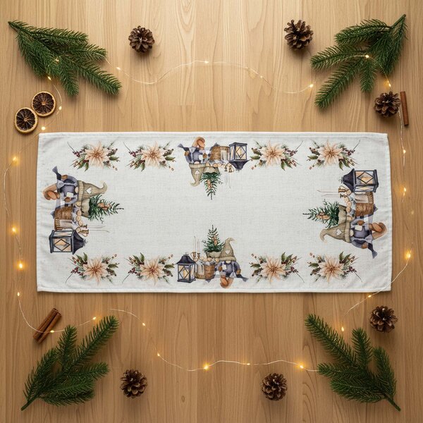 Forbyt kuchyňský ubrus vánoční CYH6060C, skřítek s lucernou, béžová 40x90cm (obdélník)