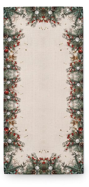 Forbyt kuchyňský ubrus vánoční CYH6024GC, vánoční ozdoby s jehličím, béžovo-zelená 40x90cm (obdélník)