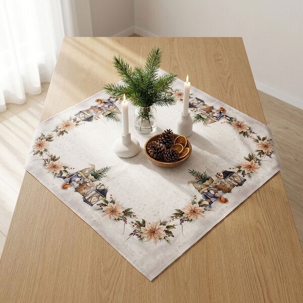 Forbyt kuchyňský ubrus vánoční CYH6060C, skřítek s lucernou, béžová 85x85cm (čtverec)