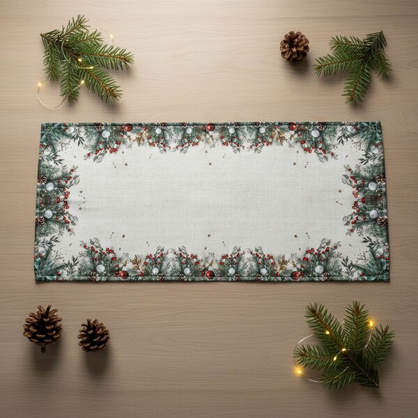 Forbyt kuchyňský ubrus vánoční CYH6024GC, vánoční ozdoby s jehličím, béžovo-zelená 40x90cm (obdélník)