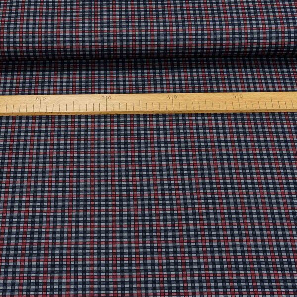 Směsový úplet PUNTO N7136, modro-červená kostička na šedé, š.145cm (látka v metráži)