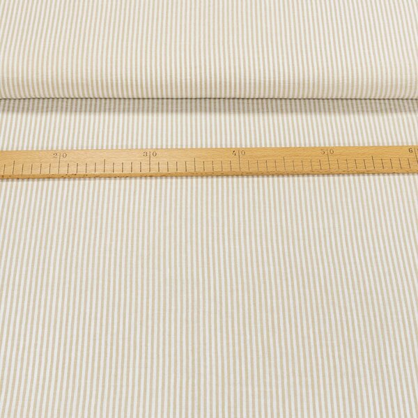 Šatovka polyesterová IMITACE LNU P1-5, béžovo-bílý proužek, š.150cm (látka v metráži)