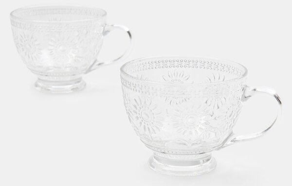 Sinsay - Skleněné šálky s reliéfním květinovým vzorem 2 pack - clear