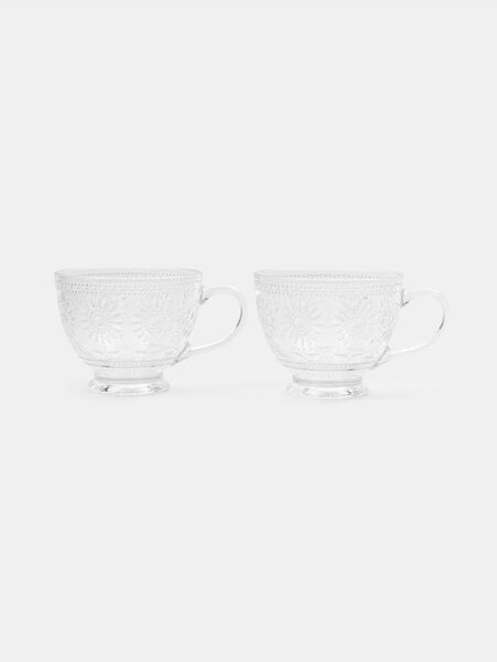 Sinsay - Skleněné šálky s reliéfním květinovým vzorem 2 pack - clear