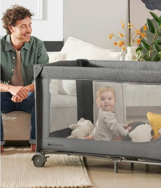 KINDERKRAFT - Cestovní postýlka JOY 2 šedá