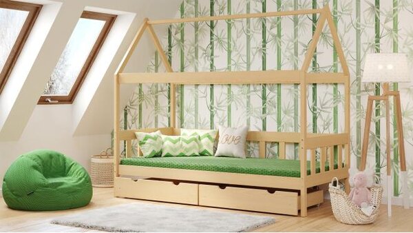 Postýlky a postele - Jednolůžková domečková postel pro děti - 160x80 cm Bez bariéry Bez šuplíku Olše