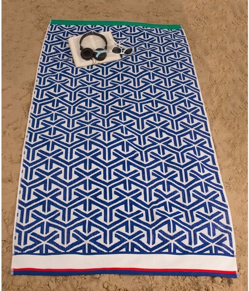 Jules Clarysse plážová osuška JET SET GRAPHIC MODRÁ, geometrický vzor, froté, 90x170cm