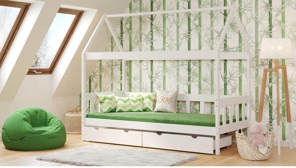 Postýlky a postele - Jednolůžková dětská postel domeček - 180x90 cm Bez bariéry Bez šuplíku Bílá