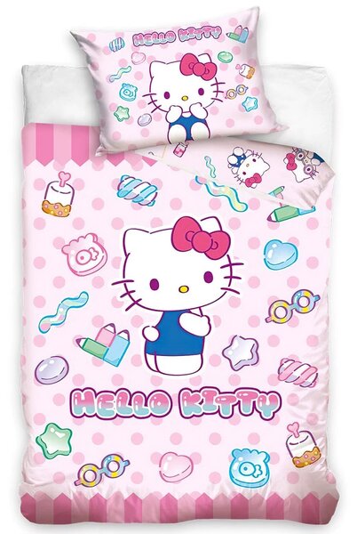 Carbotex povlečení do postýlky HELLO KITTY SLADKÉ SNĚNÍ, růžové, bavlna hladká, 100x135cm + 40x60cm