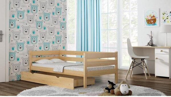 Postýlky a postele - Jednolůžková dětská postel - 180x80 cm Bez šuplíku Bílá Dodatečná odnímatelná bariéra