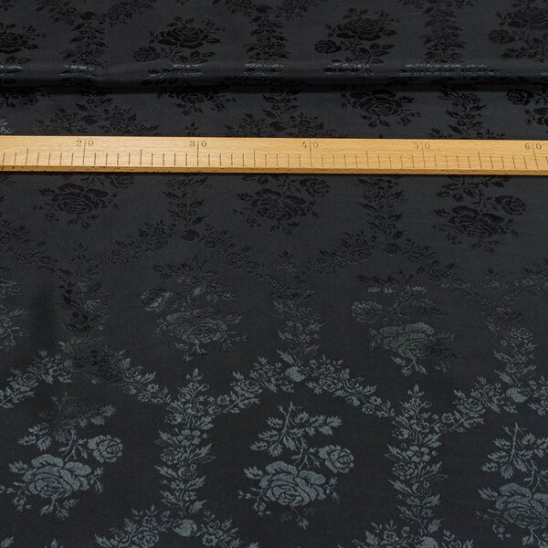 Podšívka polyesterová RASO POLY JACQUARD, černá s květinovým vzorem, š.140cm (látka v metráži)