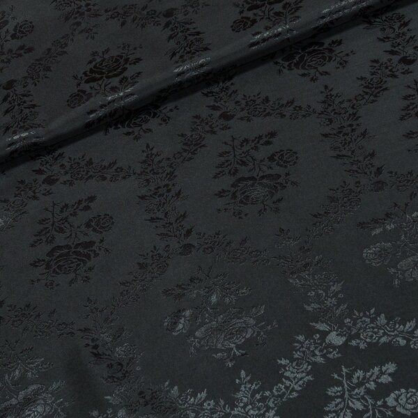 Podšívka polyesterová RASO POLY JACQUARD, černá s květinovým vzorem, š.140cm (látka v metráži)