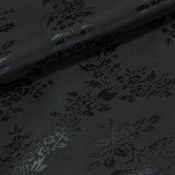 Podšívka polyesterová RASO POLY JACQUARD, černá s květinovým vzorem, š.140cm (látka v metráži)