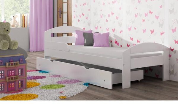 Postýlky a postele - Dřevěná jednolůžková postel pro děti - 160x80 cm Bez šuplíku Bílá Standardní bariéry