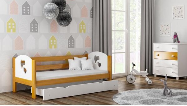 Postýlky a postele - Jednolůžková dětská postel - 200x90 cm Bez šuplíku Dodatečná přišroubovaná bariéra Hvězdy a měsíc Olše