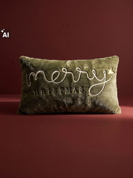 Sinsay - Dekorativní vánoční polštář s vyšívaným nápisem Merry Christmas - zelená