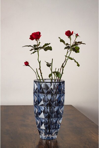 KŘISTÁLOVÁ VÁZA BOHEMIA DIAMOND SMOKEY BLUE 280 MM