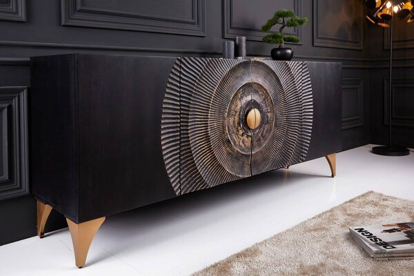 Designová komoda Venetia 177 cm černo-zlatá