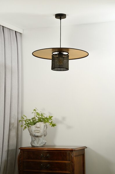 Duolla - Lustr na lanku TOKYO RATTAN 1xE27/15W/230V pr. 50 cm zlatá/černá