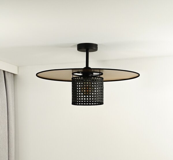 Duolla - Přisazený lustr TOKYO RATTAN 1xE27/15W/230V pr. 50 cm zlatá/černá