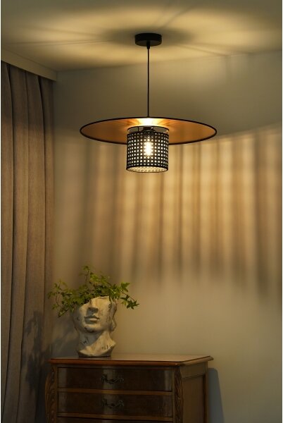 Duolla - Lustr na lanku TOKYO RATTAN 1xE27/15W/230V pr. 50 cm zlatá/černá
